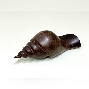 Vintage Artisan Hand Carved Solid Lignum Vitae Ironwood Conch Shell Sculpture